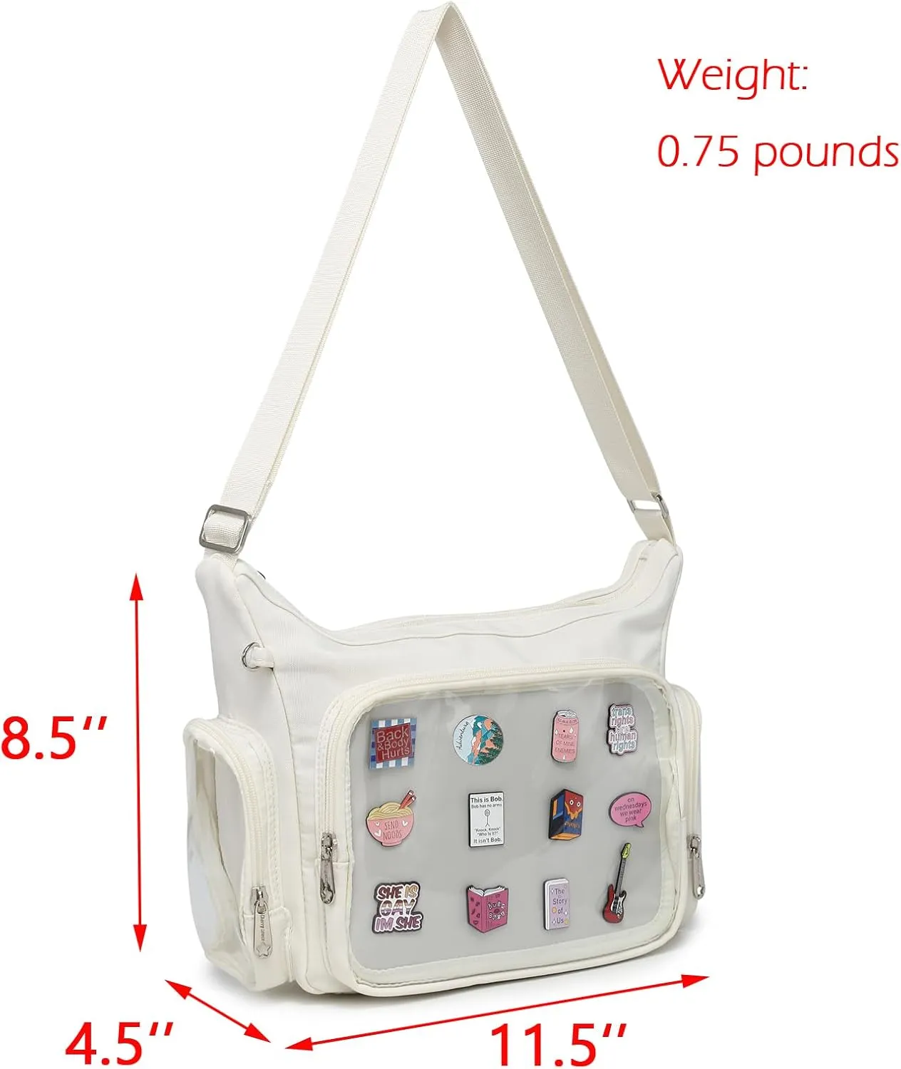 Canvas Ita Bag Crossbody Shoulder Bag Kawaii Purses and Handbags with Anime Pins Display