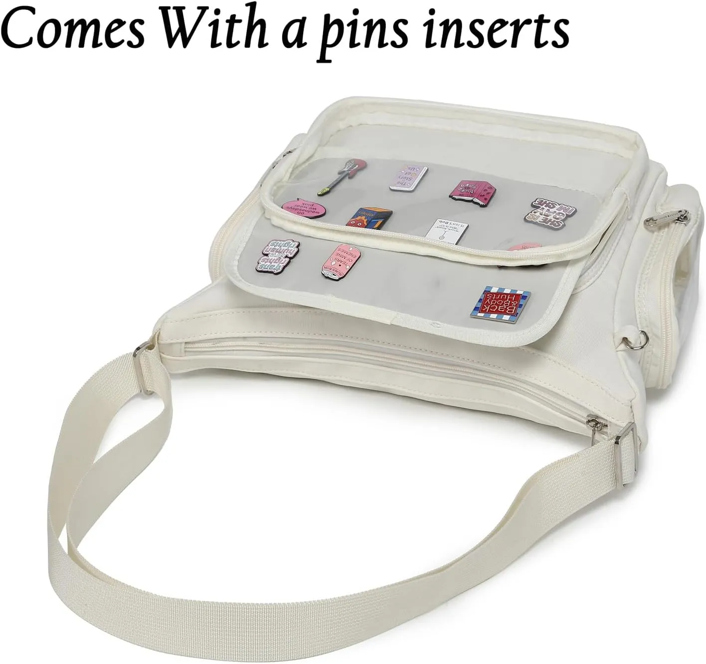 Canvas Ita Bag Crossbody Shoulder Bag Kawaii Purses and Handbags with Anime Pins Display