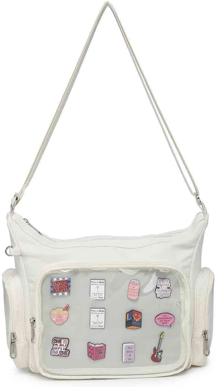 Canvas Ita Bag Crossbody Shoulder Bag Kawaii Purses and Handbags with Anime Pins Display