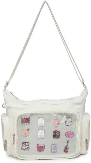 Canvas Ita Bag Crossbody Shoulder Bag Kawaii Purses and Handbags with Anime Pins Display