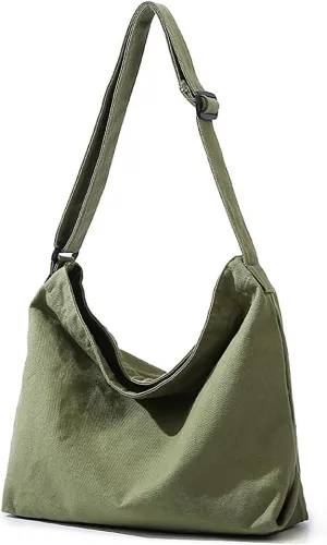 Canvas Shoulder Handbag Casual Retro Style Tote Bag Convenient Adjustable Shoulder Strap Crossbody Bag