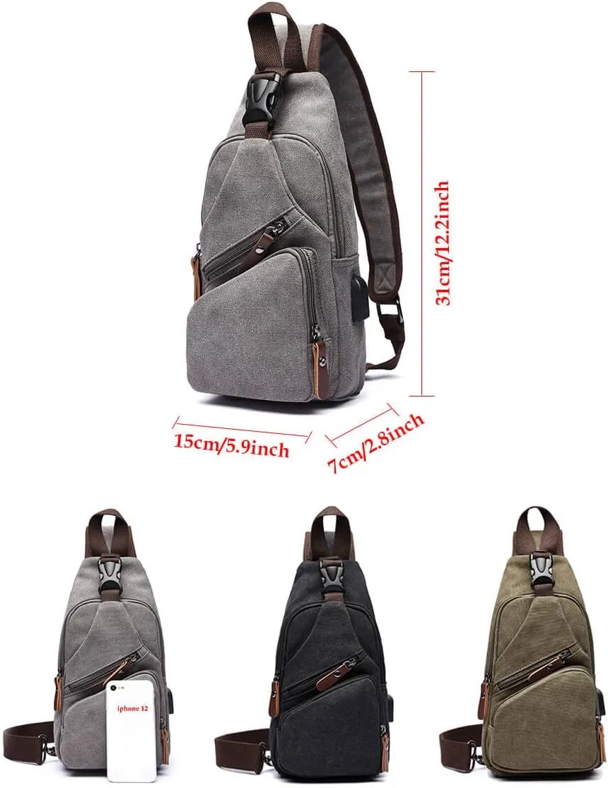 Canvas Sling Bag Crossbody Backpack Shoulder Casual Rucksack for Men Women Outdoor Cycling Hiking Travel Fishing Green