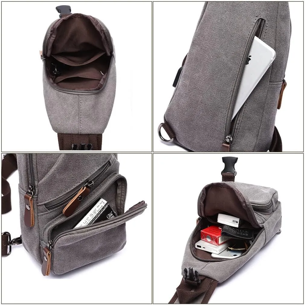 Canvas Sling Bag Crossbody Backpack Shoulder Casual Rucksack for Men Women Outdoor Cycling Hiking Travel Fishing Green