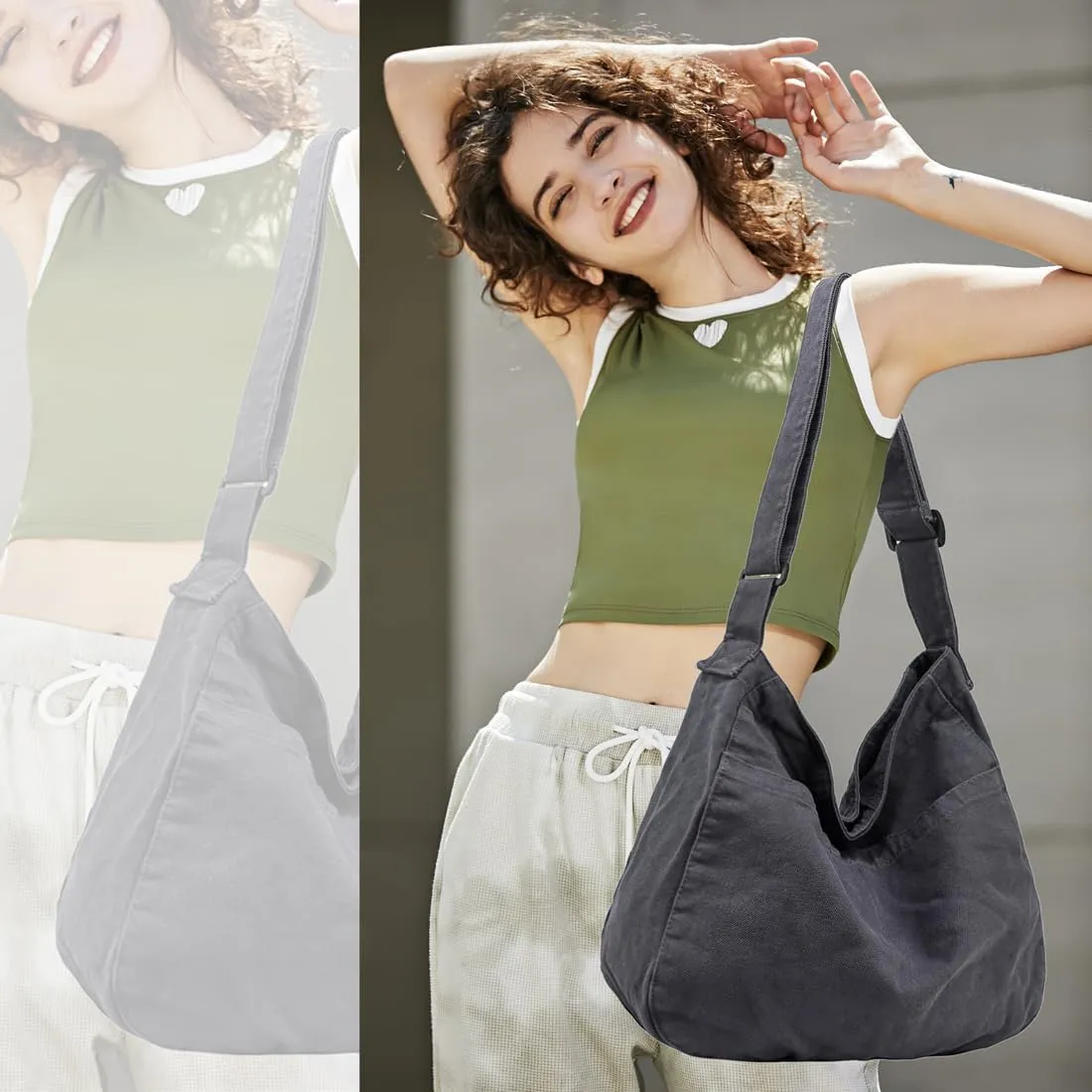 Canvas Tote Bag Casual Hobo Crossbody Shoulder Bag for Women and Men Large Purse Messenger Bag Travel Work