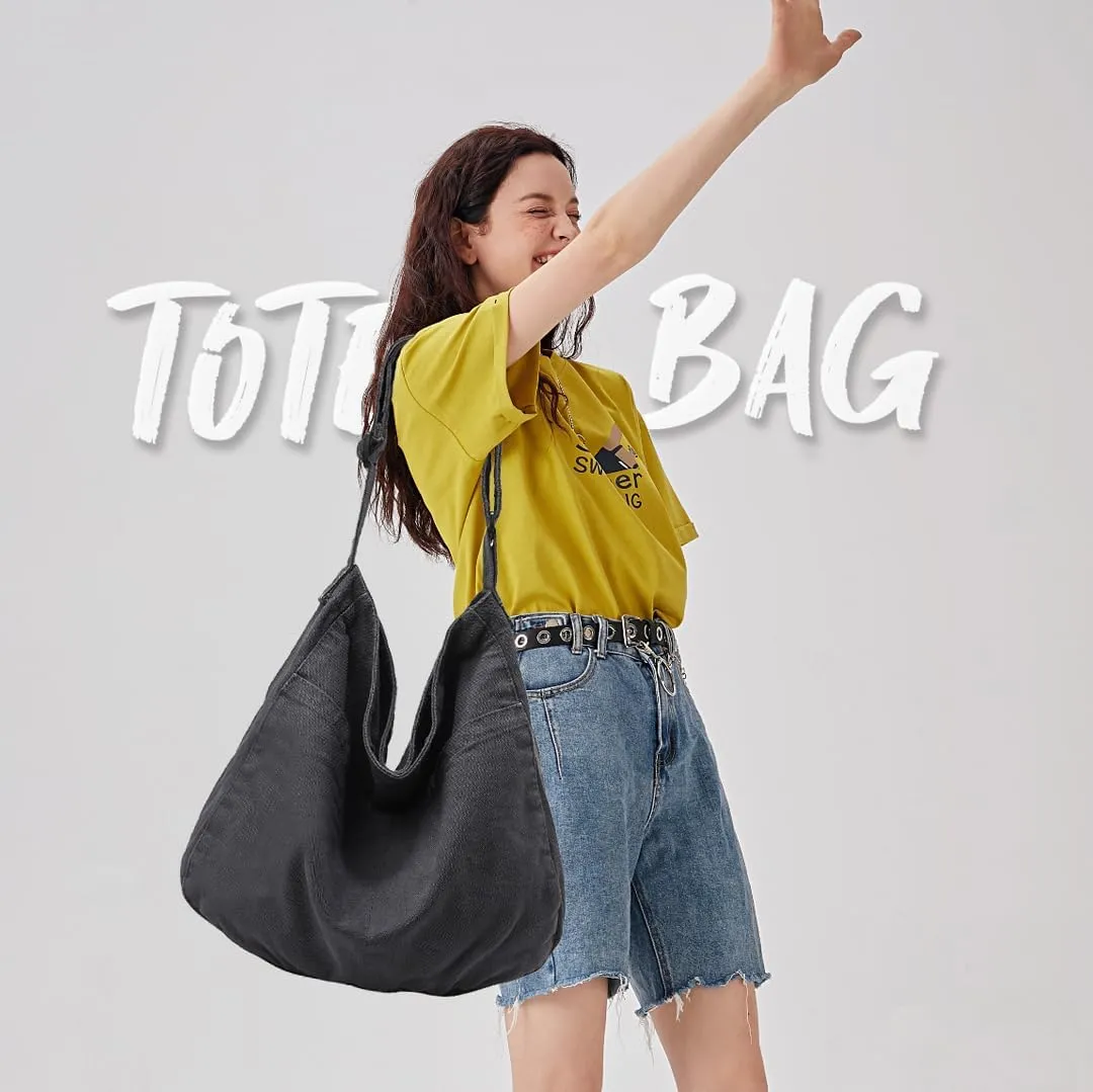Canvas Tote Bag Casual Hobo Crossbody Shoulder Bag for Women and Men Large Purse Messenger Bag Travel Work
