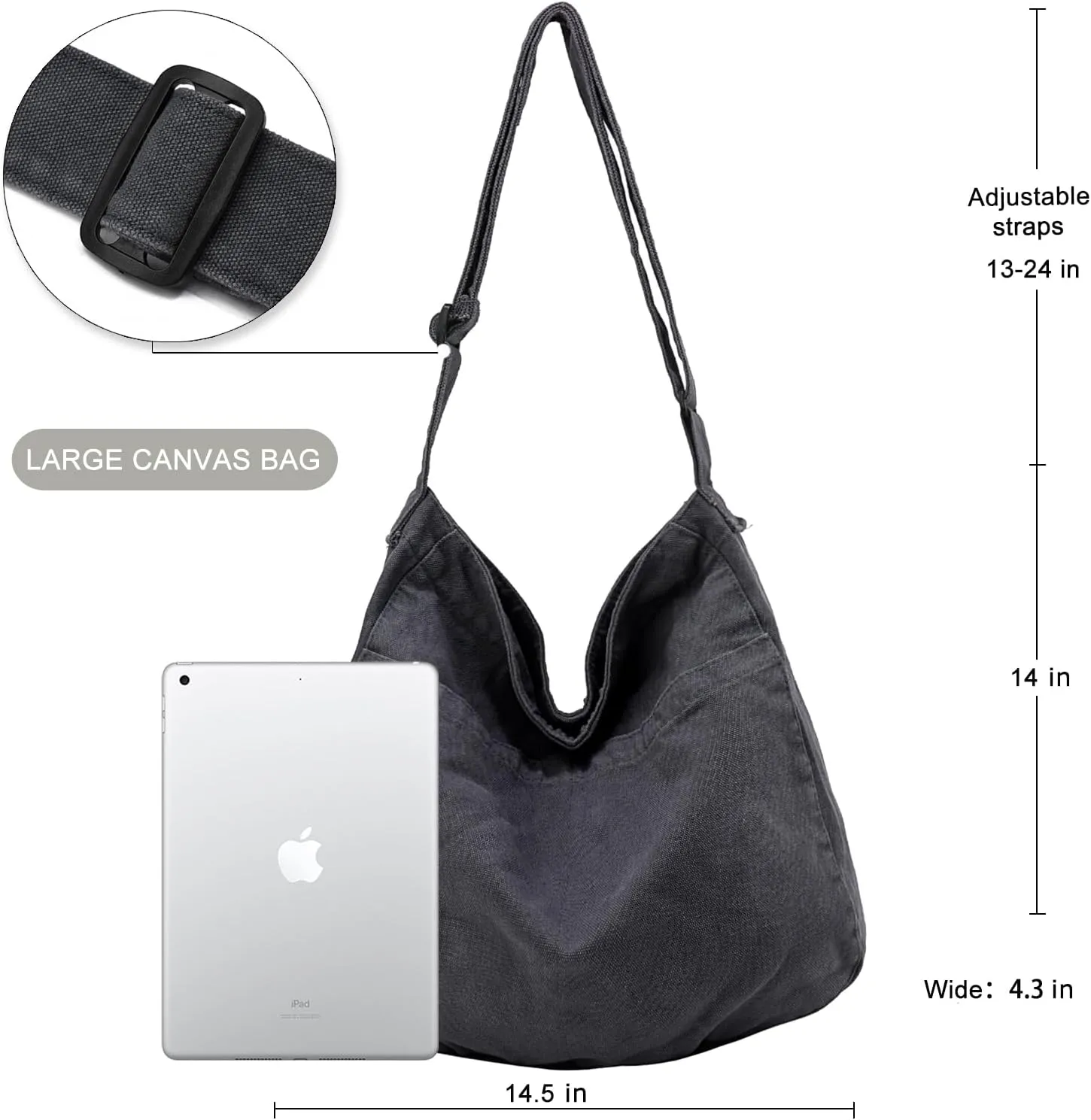 Canvas Tote Bag Casual Hobo Crossbody Shoulder Bag for Women and Men Large Purse Messenger Bag Travel Work