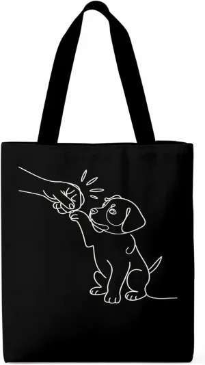 Canvas Tote Bag Cute Dog High Five Reusable Grocery Shopping Bags with Handle, Sketch Art Large Canvas