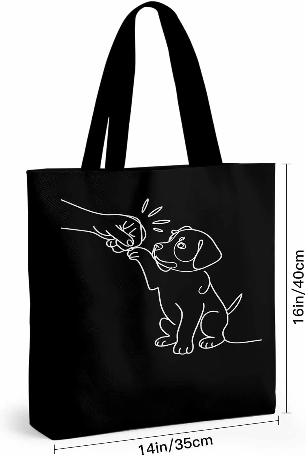 Canvas Tote Bag Cute Dog High Five Reusable Grocery Shopping Bags with Handle, Sketch Art Large Canvas