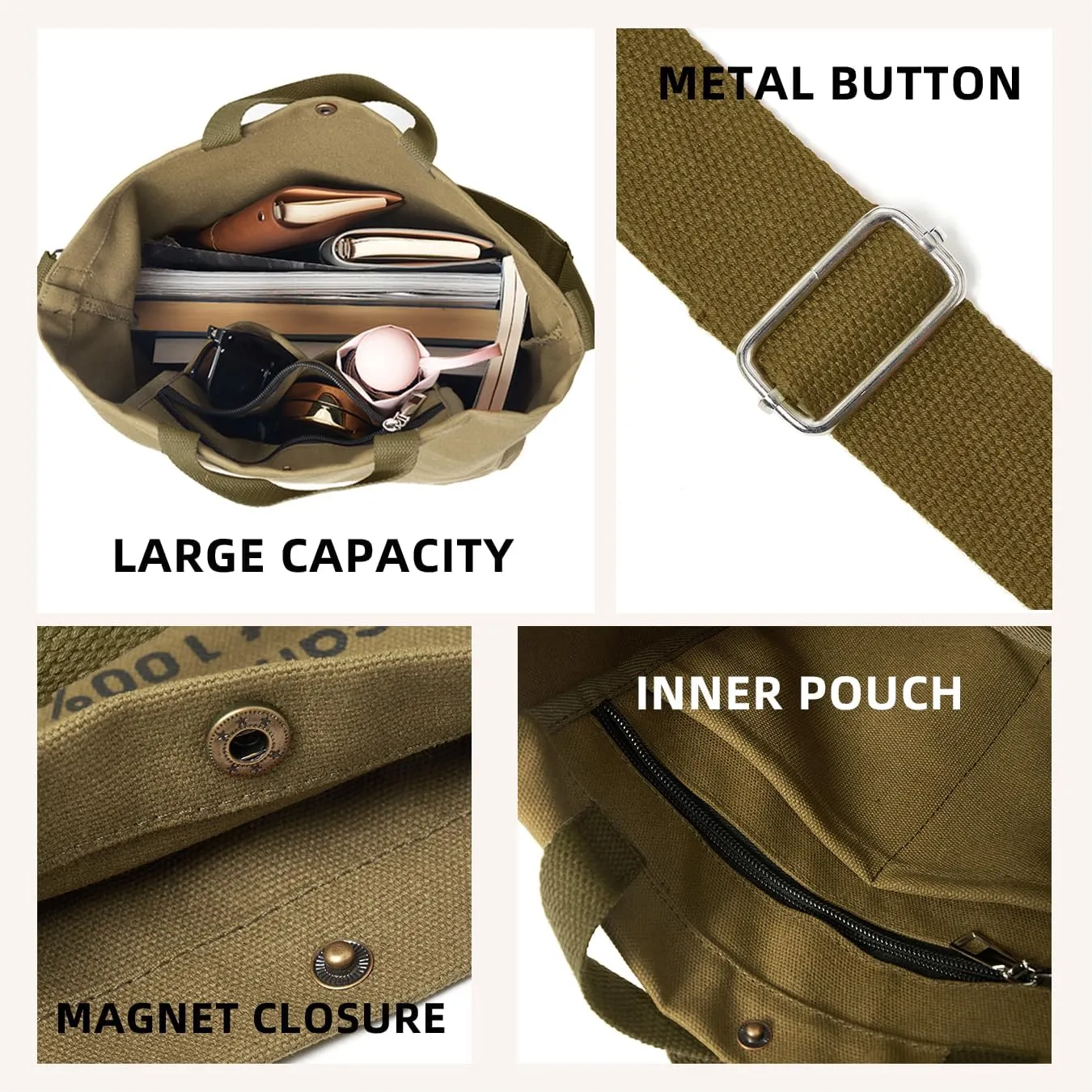 Canvas Tote Bag For Women inside out bag Crossbody Handbag with Adjustable Strap and Coin Purse for Work,Travel,Grocery