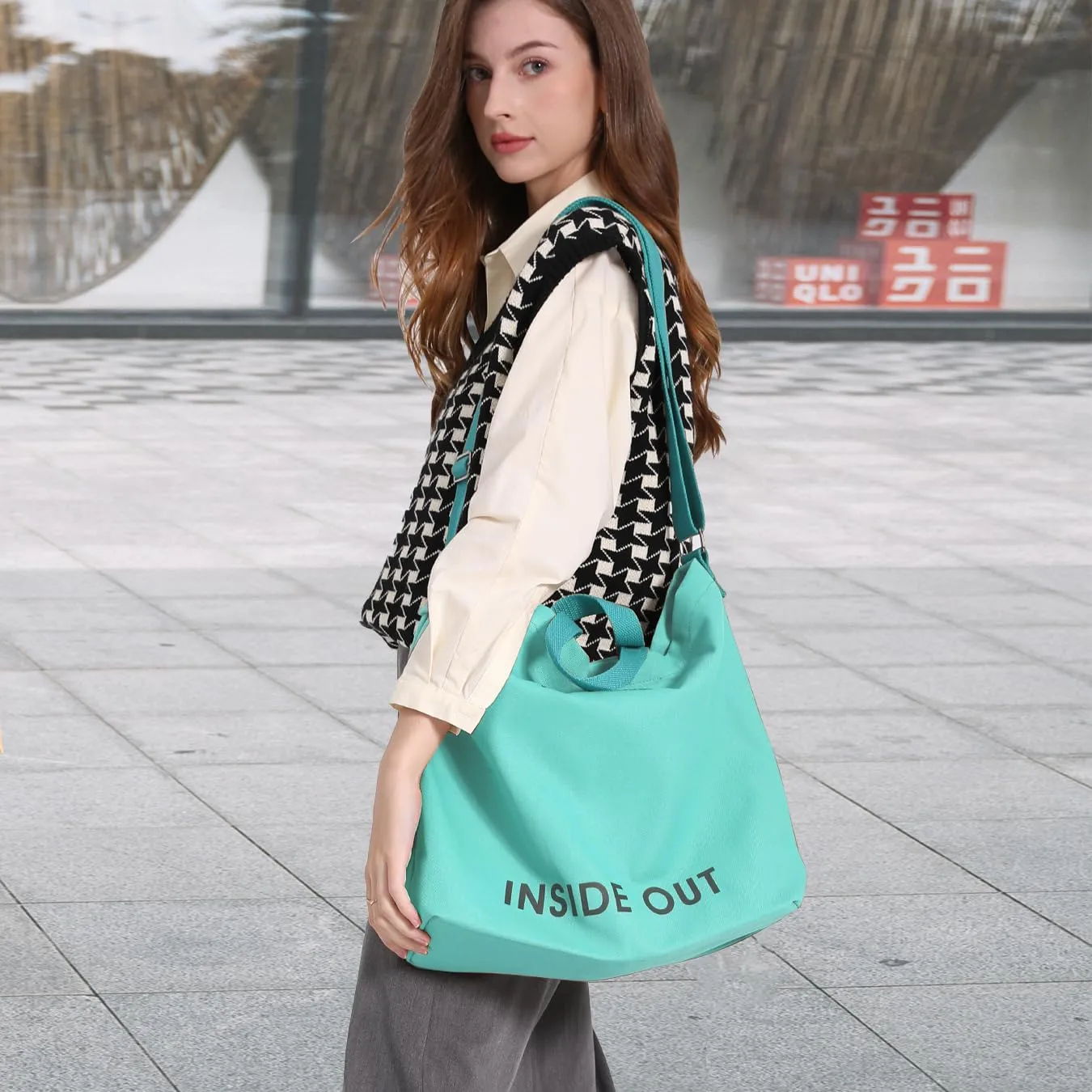 Canvas Tote Bag For Women inside out bag Crossbody Handbag with Adjustable Strap and Coin Purse for Work,Travel,Grocery