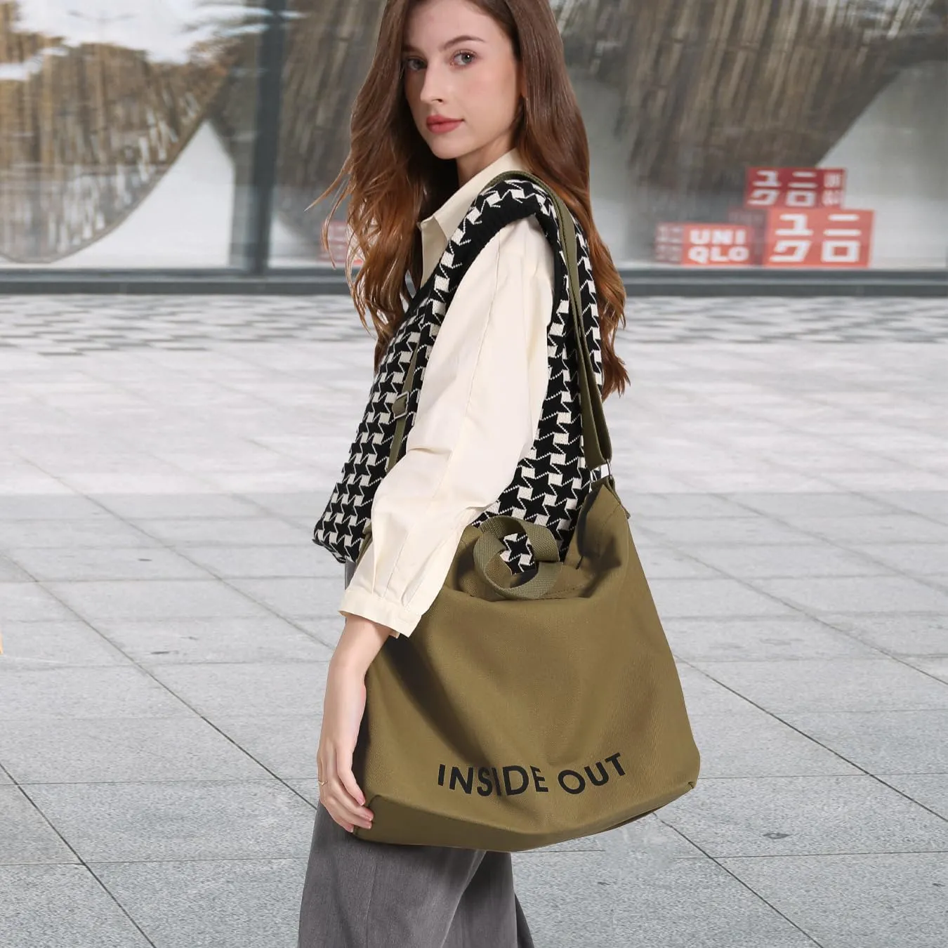 Canvas Tote Bag For Women inside out bag Crossbody Handbag with Adjustable Strap and Coin Purse for Work,Travel,Grocery