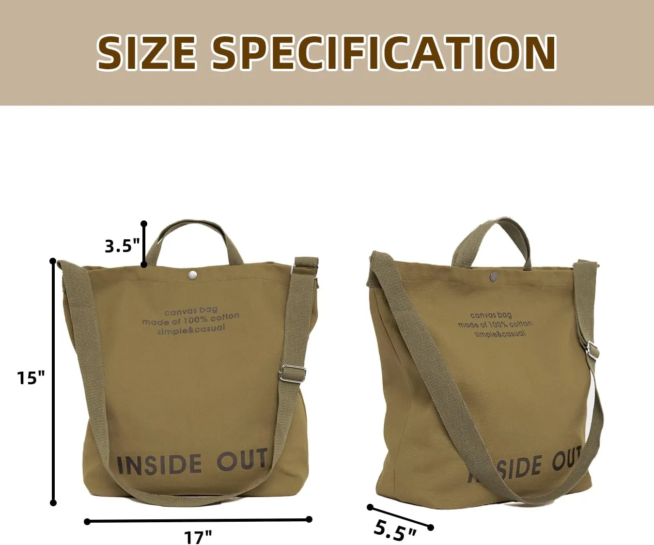 Canvas Tote Bag For Women inside out bag Crossbody Handbag with Adjustable Strap and Coin Purse for Work,Travel,Grocery