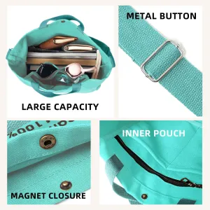 Canvas Tote Bag For Women inside out bag Crossbody Handbag with Adjustable Strap and Coin Purse for Work,Travel,Grocery