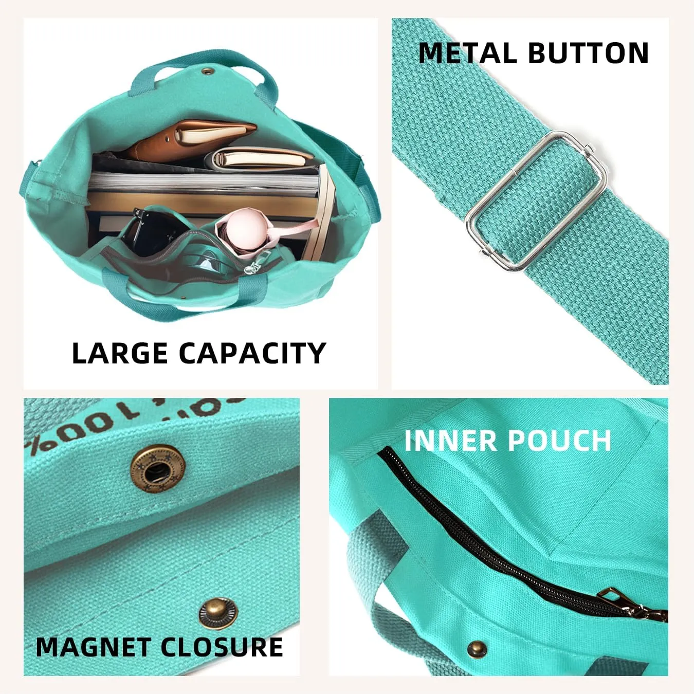 Canvas Tote Bag For Women inside out bag Crossbody Handbag with Adjustable Strap and Coin Purse for Work,Travel,Grocery