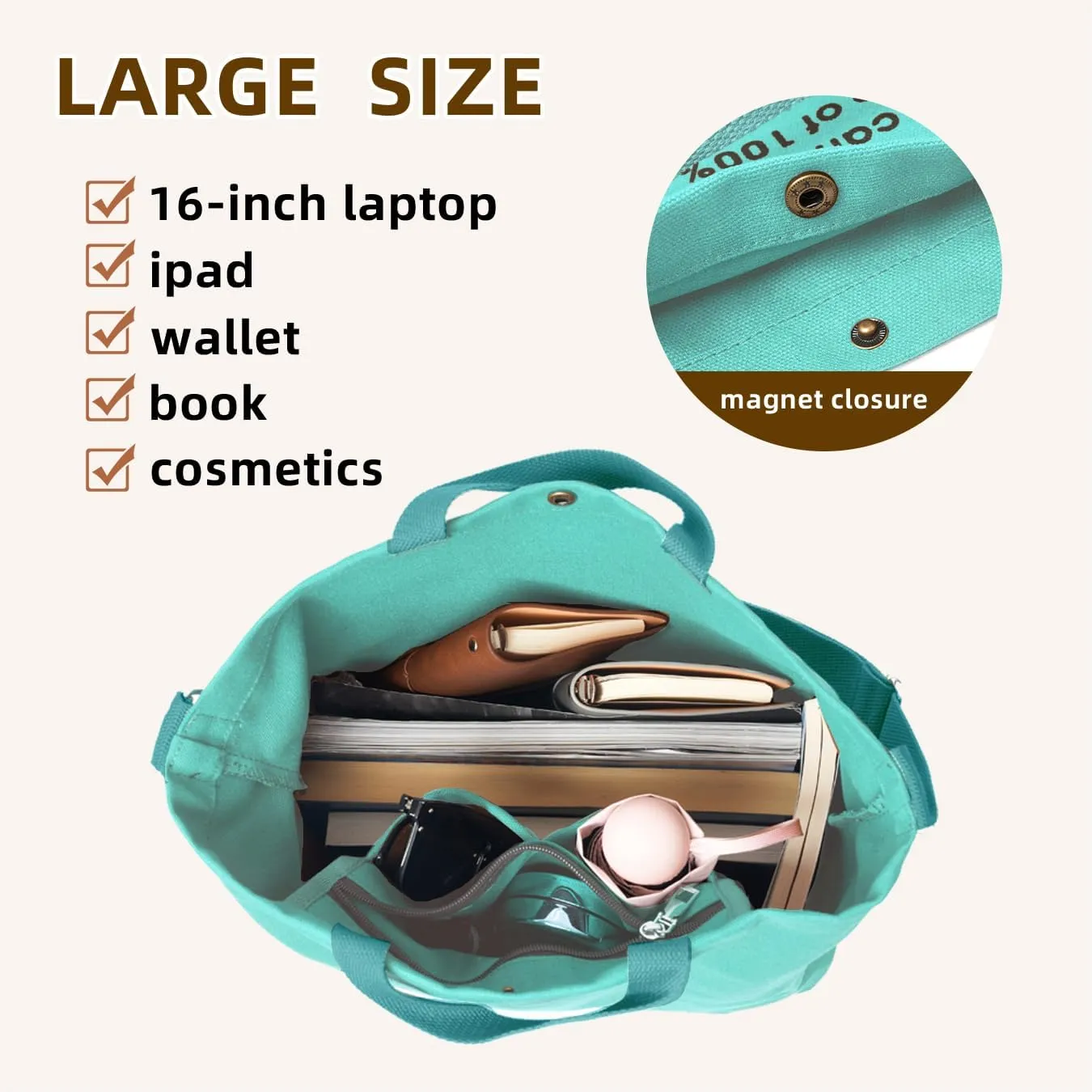Canvas Tote Bag For Women inside out bag Crossbody Handbag with Adjustable Strap and Coin Purse for Work,Travel,Grocery