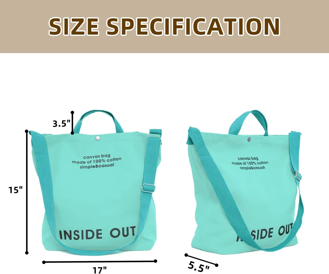 Canvas Tote Bag For Women inside out bag Crossbody Handbag with Adjustable Strap and Coin Purse for Work,Travel,Grocery