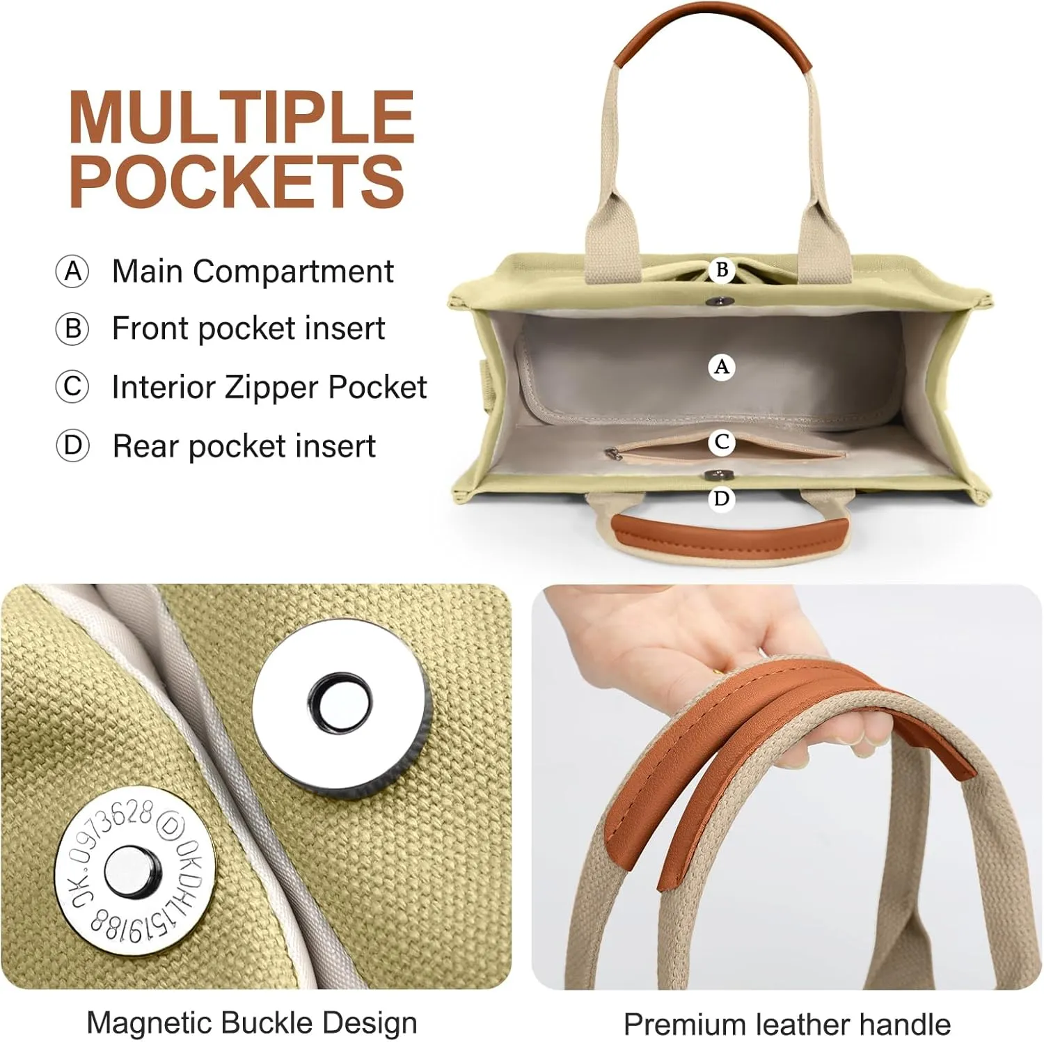 Canvas Tote Bag for Women, Large Work Purses Bible Tote