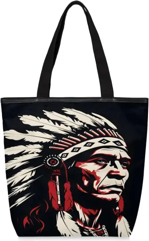 Canvas Tote Bag for Women Men Abstract Tribal Patriarch Canvas Handbag Shoulder Tote Bag with Zipper Closure Reusable Grocery Bag Shopping Cloth Bag with Handles for Beach Gym Picnic Work
