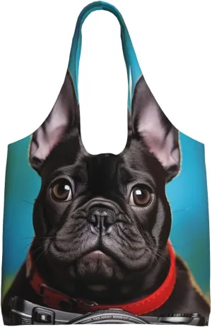 Canvas Tote Bag for Women Purse French bulldog puppy with camera Handbags Totes Crossbody Shoulder Shopping Bag