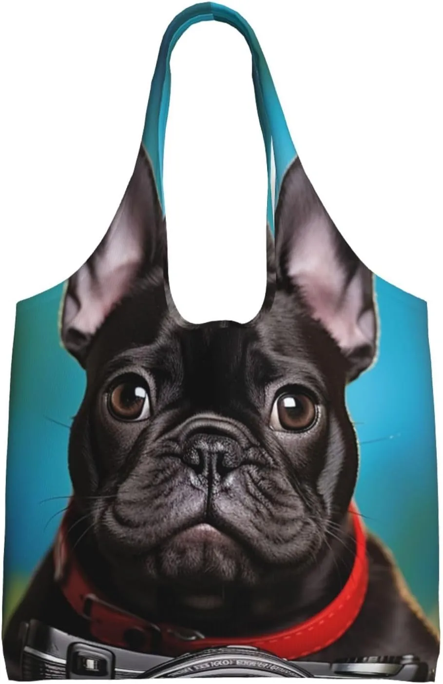 Canvas Tote Bag for Women Purse French bulldog puppy with camera Handbags Totes Crossbody Shoulder Shopping Bag