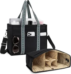 Canvas Tote Bag Set with Purse Bag Organizer Insert, Travel Tote Handbag Shoulder Bag with Zipper Crossbody Purse for Women