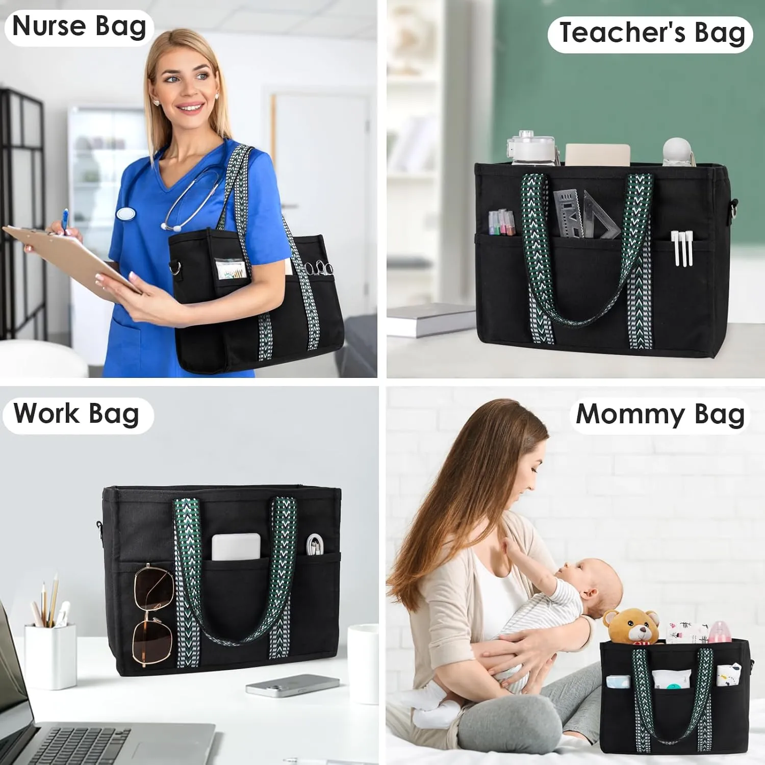 Canvas Tote Bag Set with Purse Bag Organizer Insert, Travel Tote Handbag Shoulder Bag with Zipper Crossbody Purse for Women