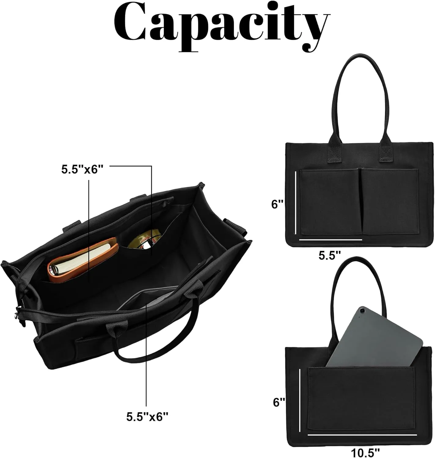 Canvas Tote Bag Shoulder Handbags with Zipper Work Bags for Women Crossbody Bags Tote Bag with Compartments for Work