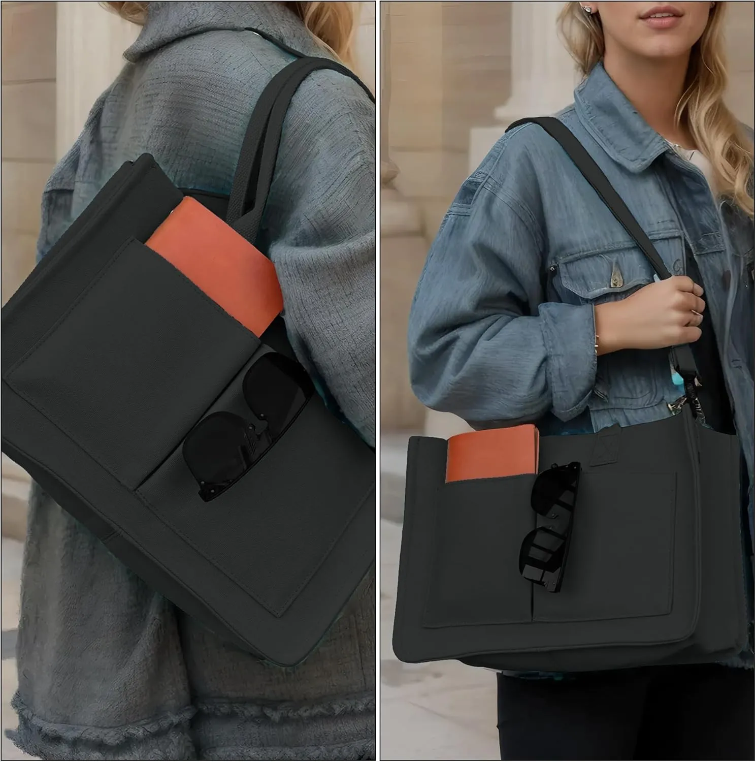 Canvas Tote Bag Shoulder Handbags with Zipper Work Bags for Women Crossbody Bags Tote Bag with Compartments for Work