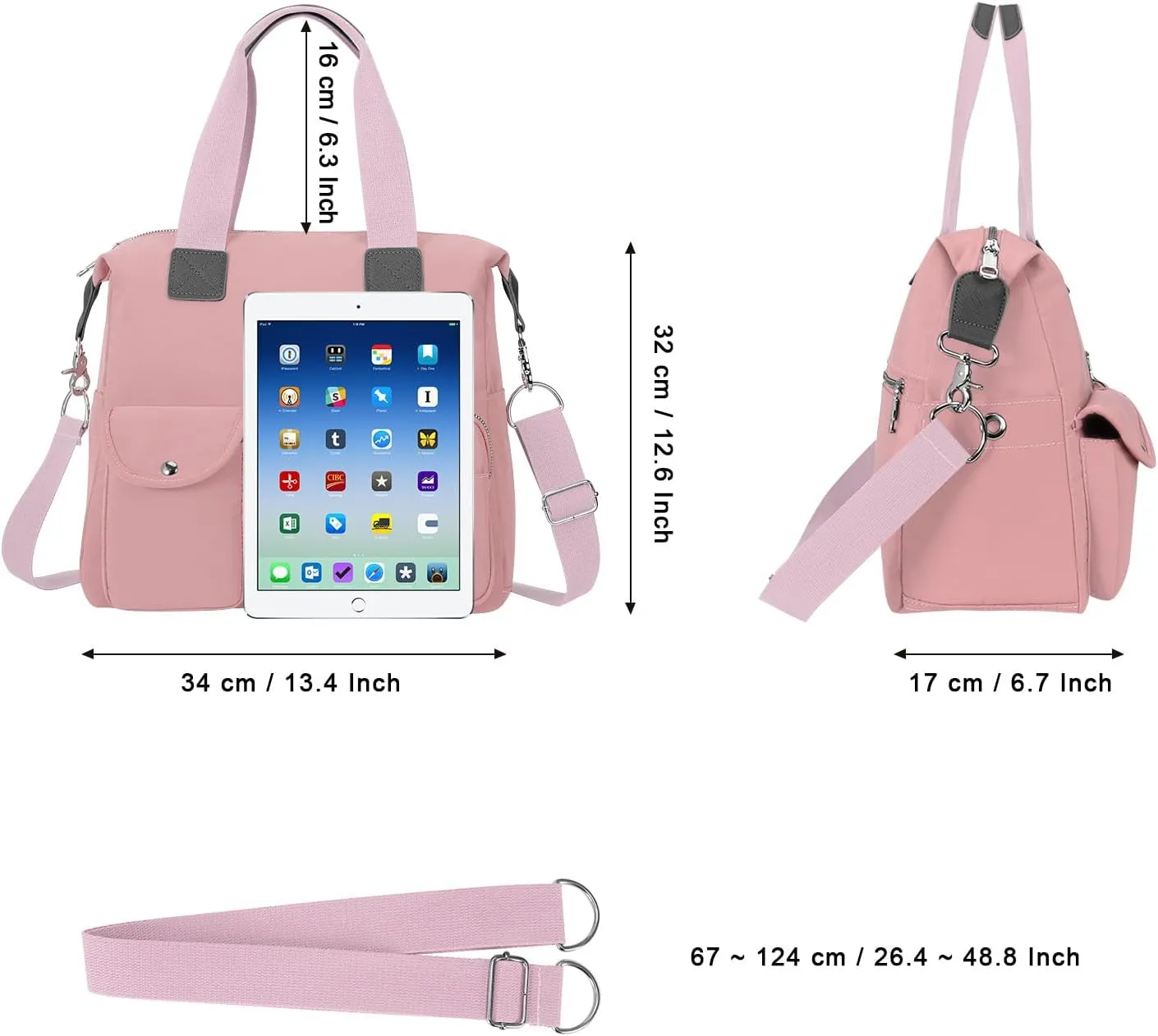 Canvas Tote Bag With Multi Pockets for Women,Shoulder Handbag,Nurse Bag for Work,Crossbody Purse,Top Handle Satchel
