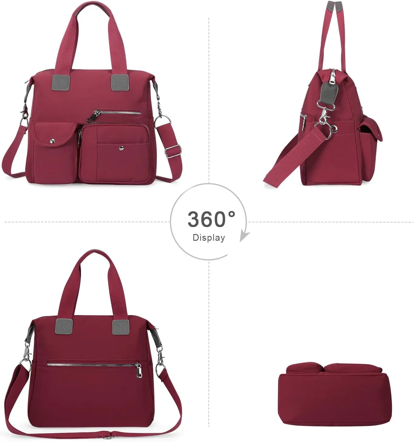 Canvas Tote Bag With Multi Pockets for Women,Shoulder Handbag,Nurse Bag for Work,Crossbody Purse,Top Handle Satchel