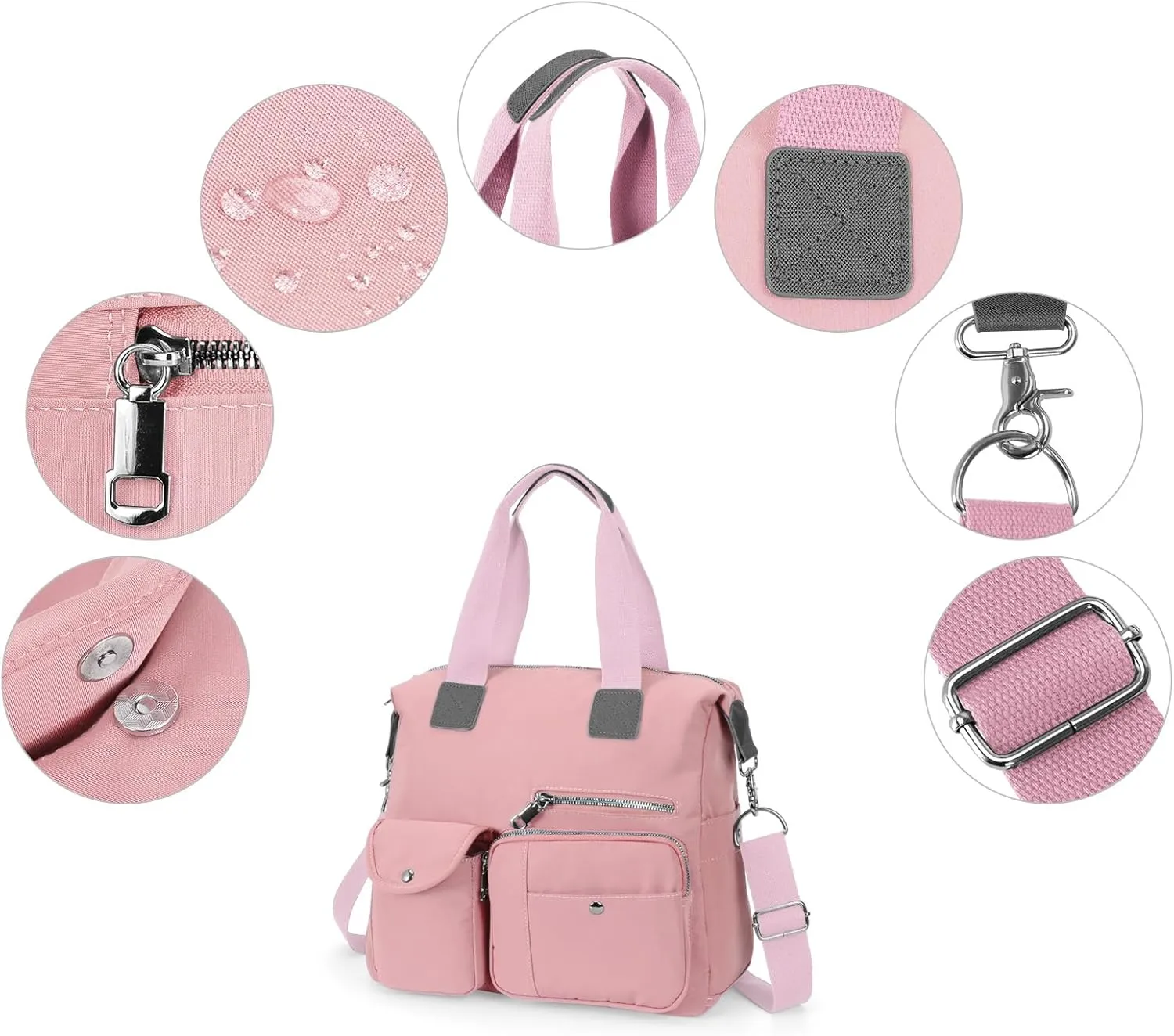 Canvas Tote Bag With Multi Pockets for Women,Shoulder Handbag,Nurse Bag for Work,Crossbody Purse,Top Handle Satchel