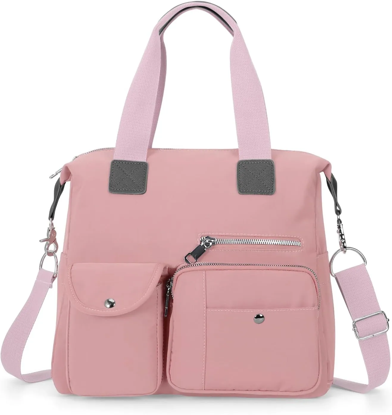 Canvas Tote Bag With Multi Pockets for Women,Shoulder Handbag,Nurse Bag for Work,Crossbody Purse,Top Handle Satchel