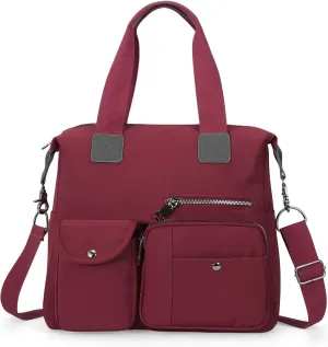 Canvas Tote Bag With Multi Pockets for Women,Shoulder Handbag,Nurse Bag for Work,Crossbody Purse,Top Handle Satchel