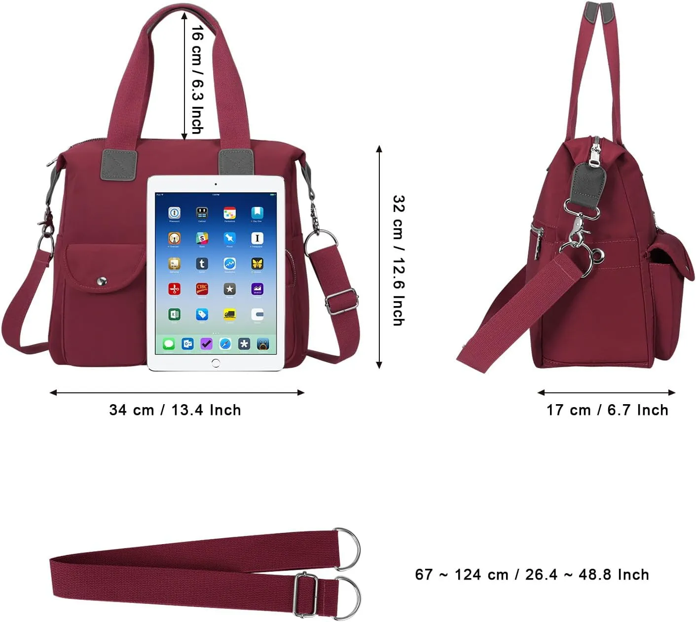 Canvas Tote Bag With Multi Pockets for Women,Shoulder Handbag,Nurse Bag for Work,Crossbody Purse,Top Handle Satchel