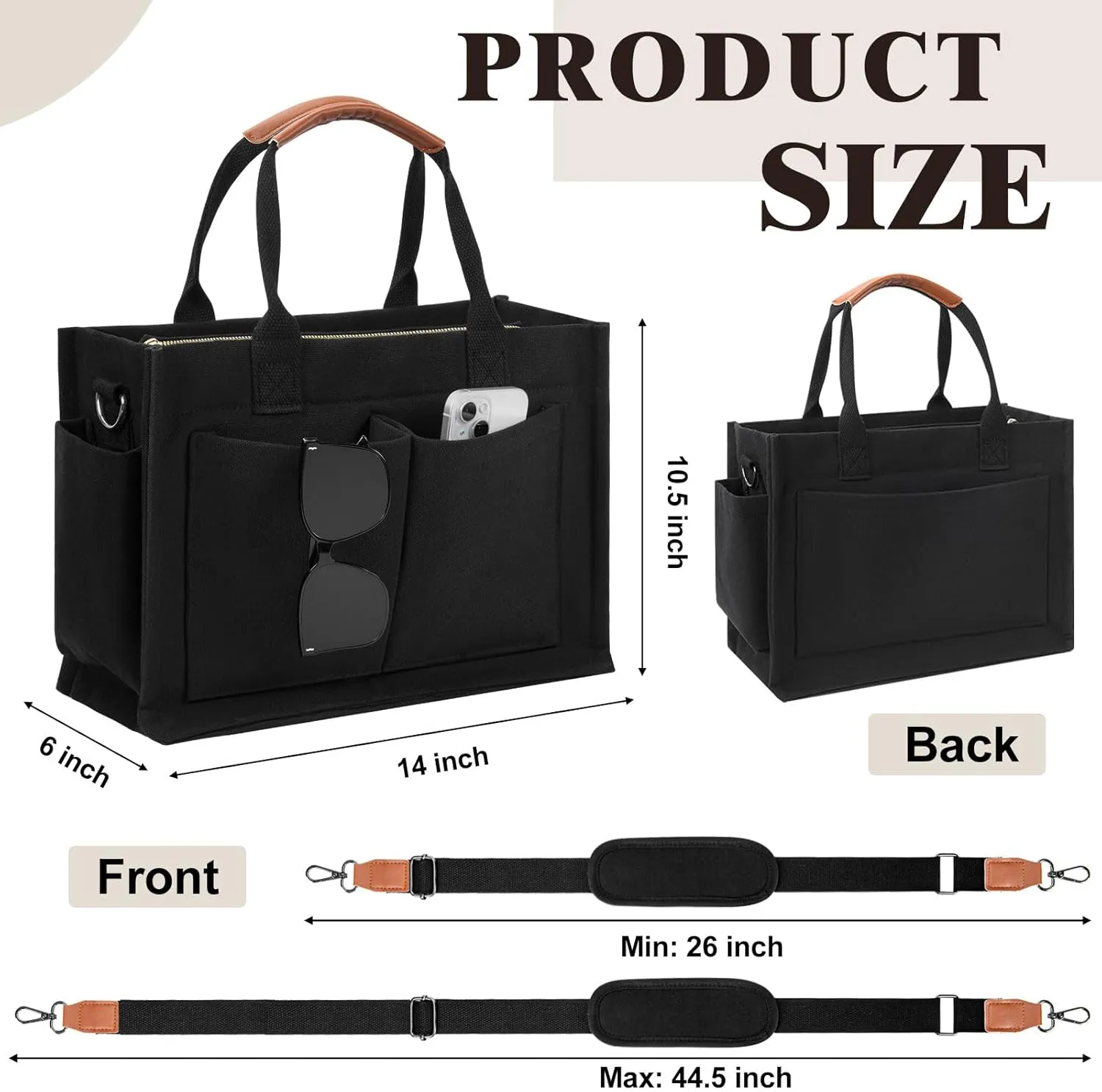 Canvas Tote Bag with Pockets Work Tote Bags for Women Laptop Work Crossbody Tote Purse Tote Bag Shoulder Handbags