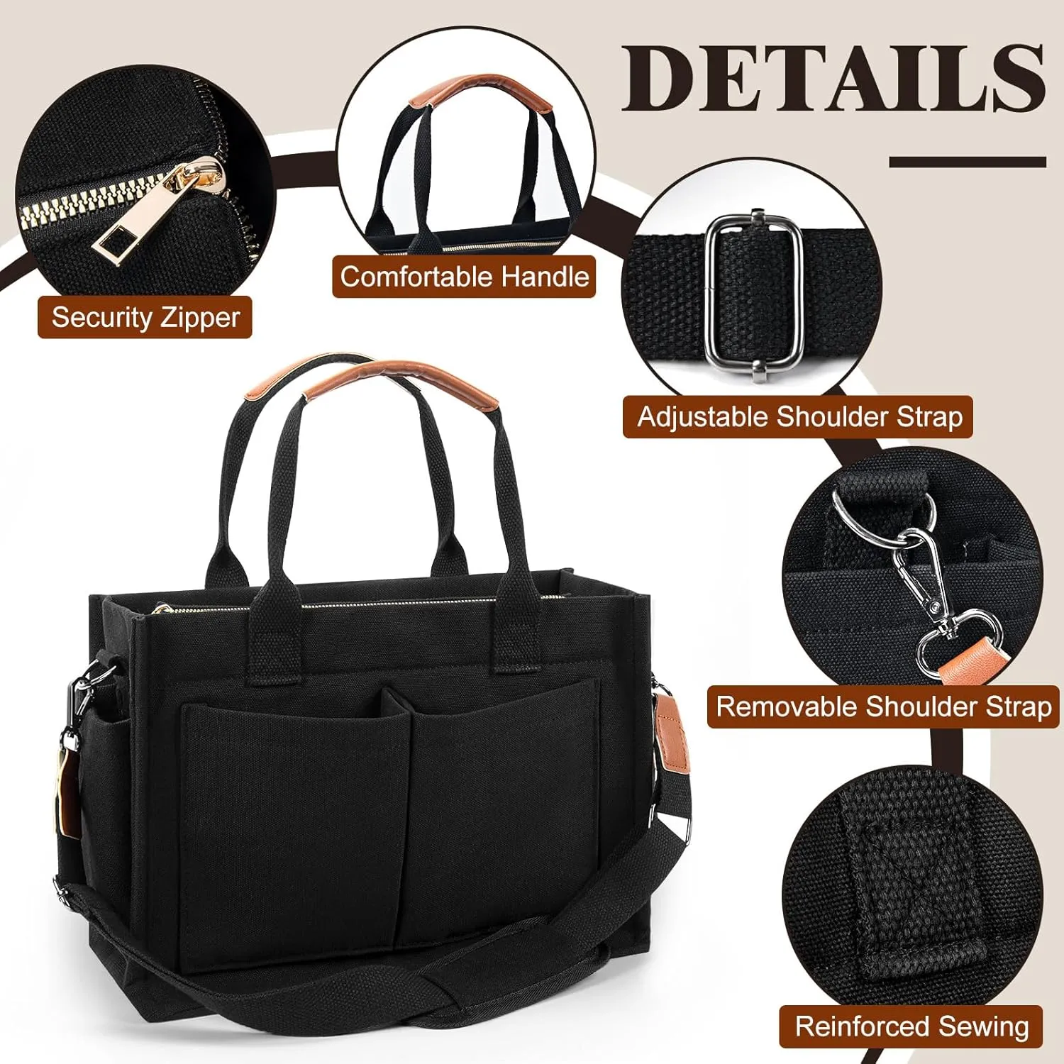 Canvas Tote Bag with Pockets Work Tote Bags for Women Laptop Work Crossbody Tote Purse Tote Bag Shoulder Handbags