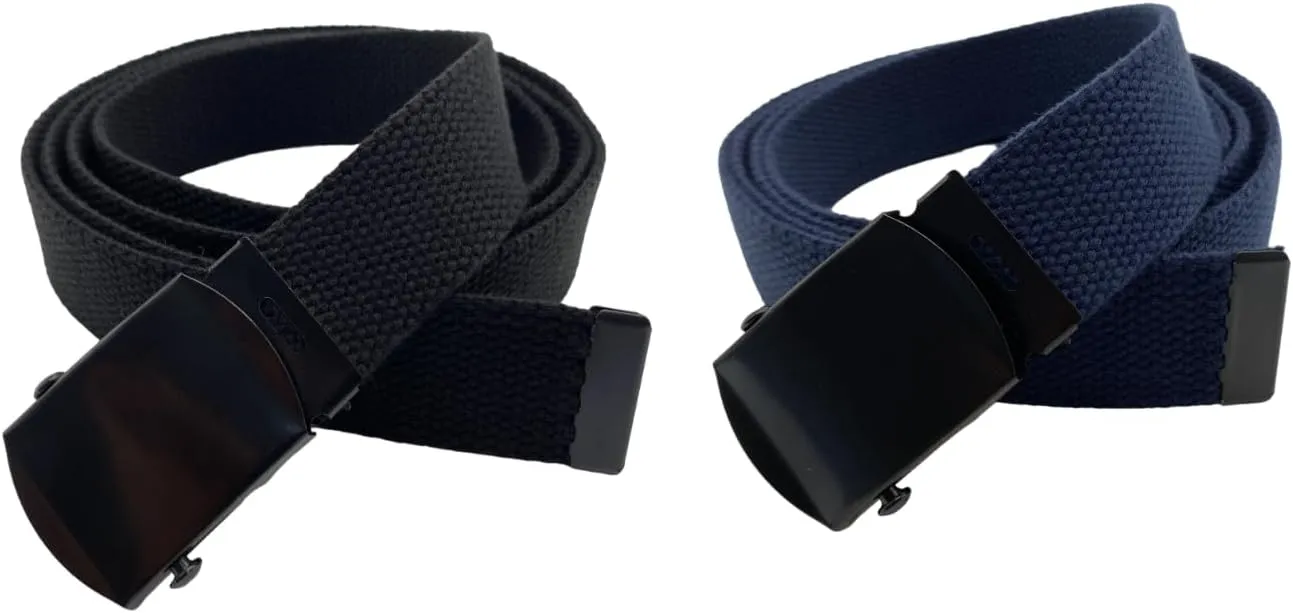 Canvas Web Belt - Military & Golf Belt with Black Buckle, Up to 45" Waist