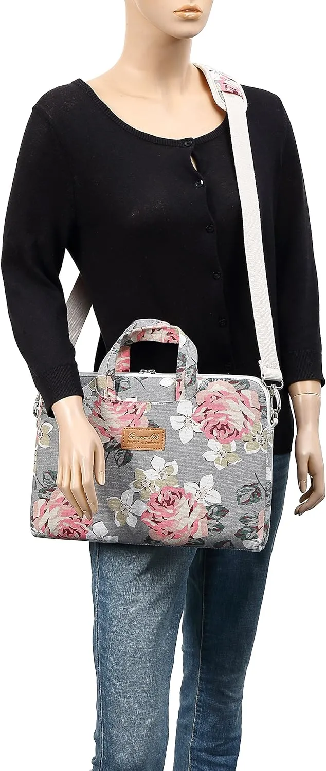 canvaslife Grey Rose Pattern 15 inch Waterproof Laptop Shoulder Messenger Bag for 14 inch to15.6 inch Laptop and MacBook Pro 15 Laptop Case