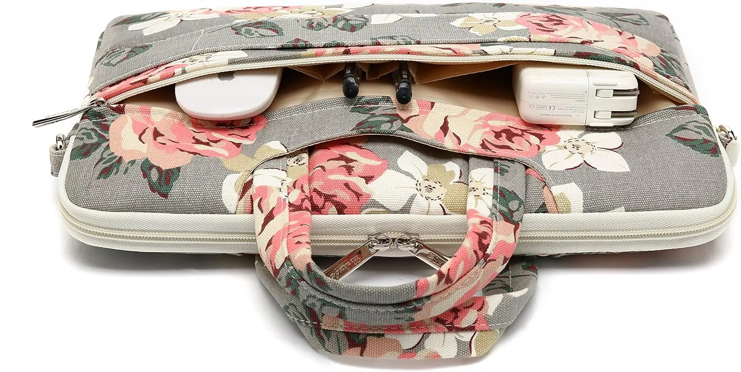 canvaslife Grey Rose Pattern 15 inch Waterproof Laptop Shoulder Messenger Bag for 14 inch to15.6 inch Laptop and MacBook Pro 15 Laptop Case