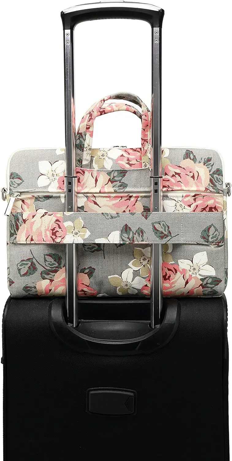 canvaslife Grey Rose Pattern 15 inch Waterproof Laptop Shoulder Messenger Bag for 14 inch to15.6 inch Laptop and MacBook Pro 15 Laptop Case
