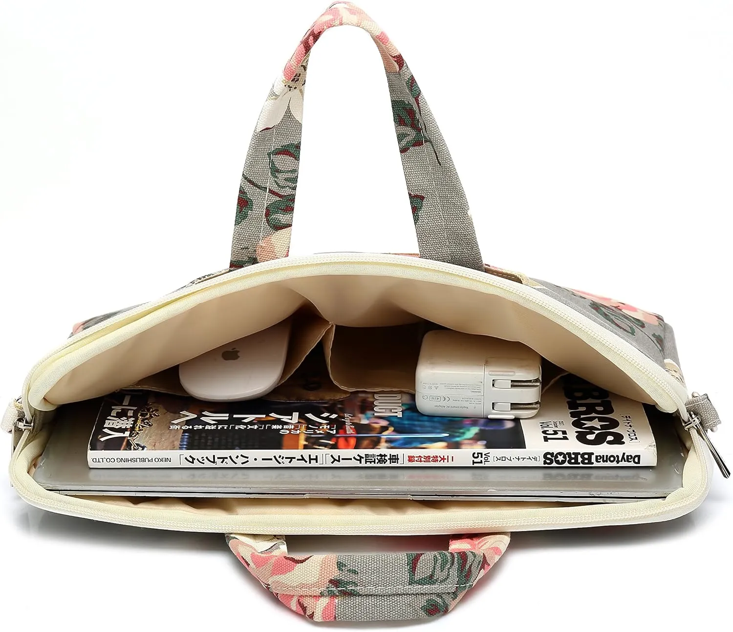 canvaslife Grey Rose Pattern 15 inch Waterproof Laptop Shoulder Messenger Bag for 14 inch to15.6 inch Laptop and MacBook Pro 15 Laptop Case