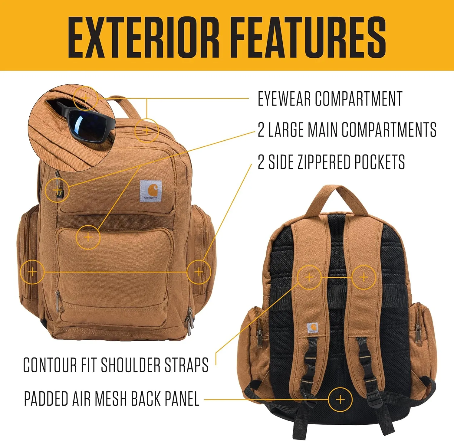 Carhartt 35L Backpack, Durable Pack with Laptop Sleeve and Duravax Abrasion Resistant Base, Everyday Triple Compartment Brown, One Size