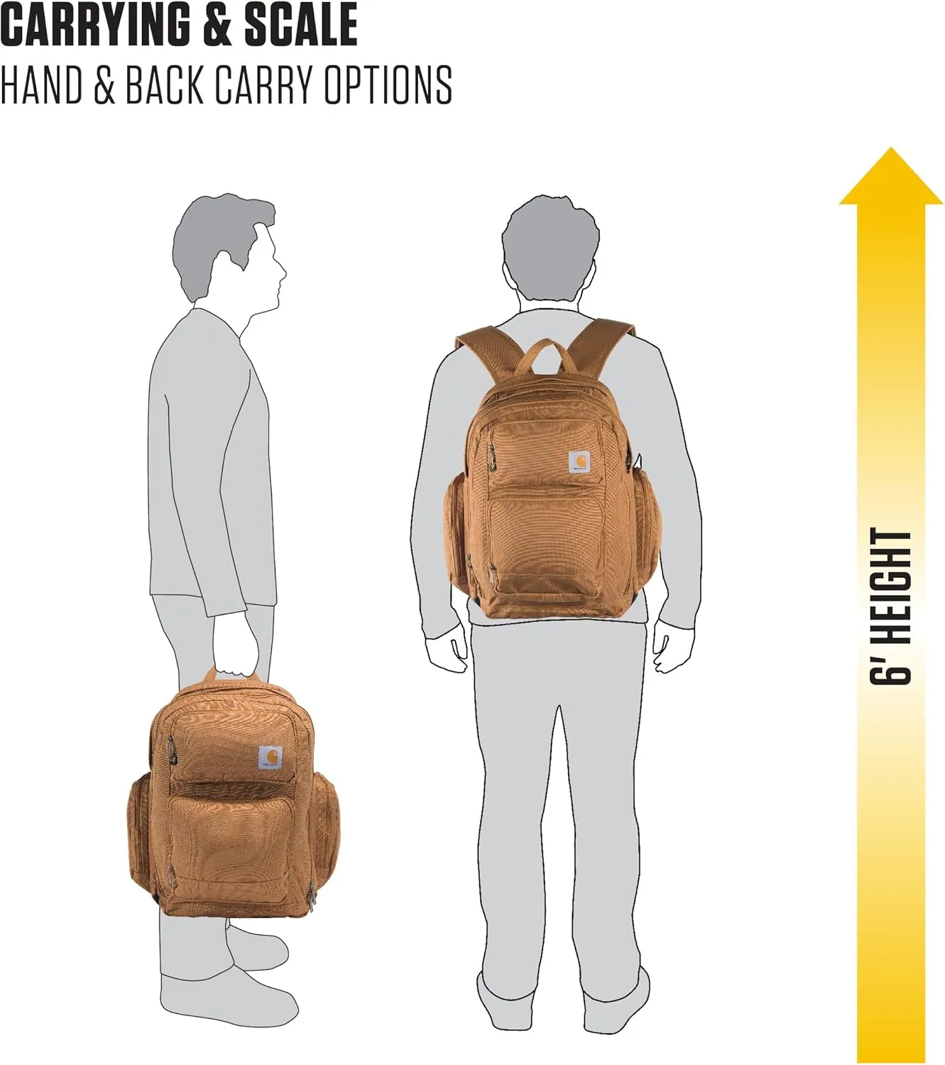 Carhartt 35L Backpack, Durable Pack with Laptop Sleeve and Duravax Abrasion Resistant Base, Everyday Triple Compartment Brown, One Size
