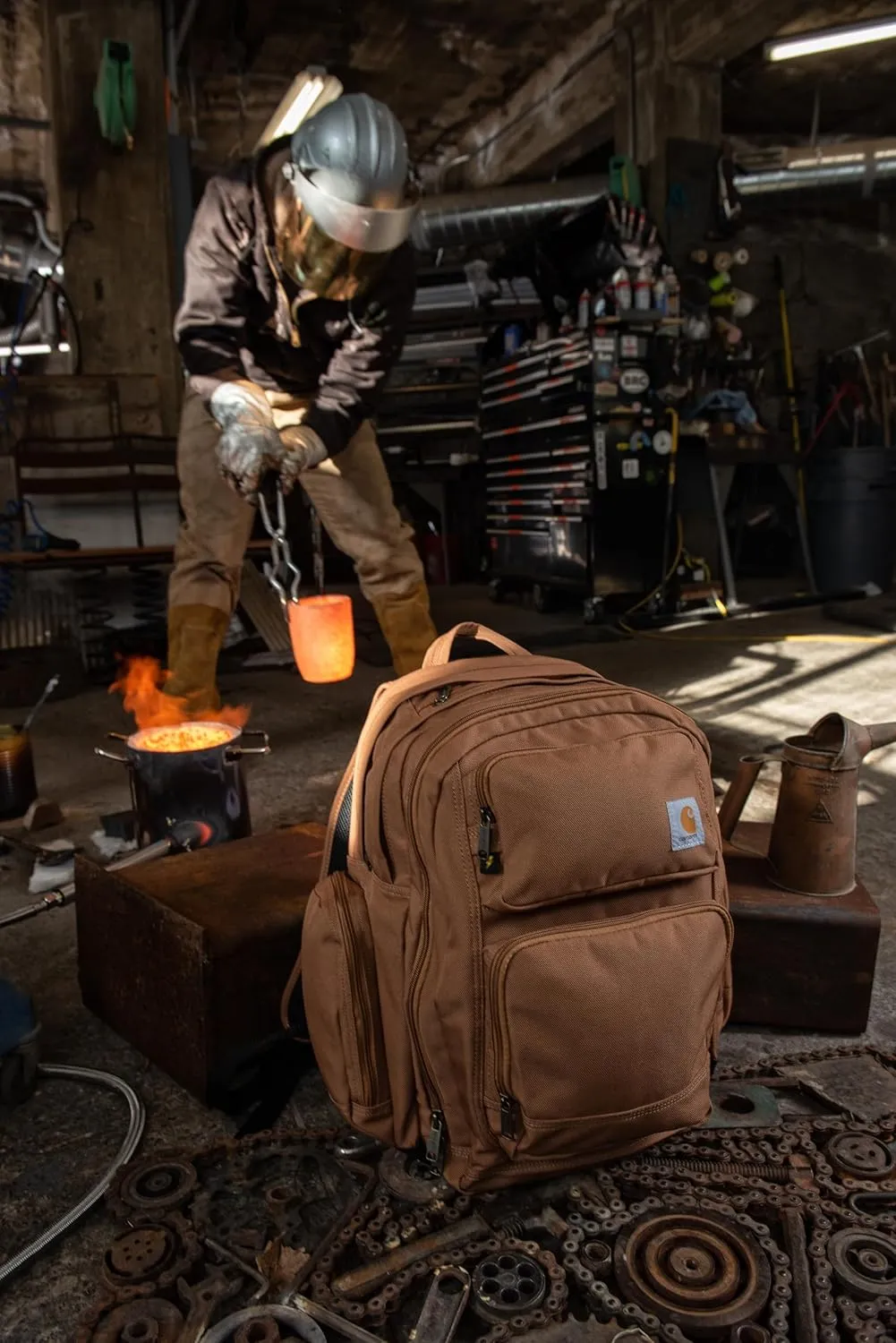 Carhartt 35L Backpack, Durable Pack with Laptop Sleeve and Duravax Abrasion Resistant Base, Everyday Triple Compartment Brown, One Size