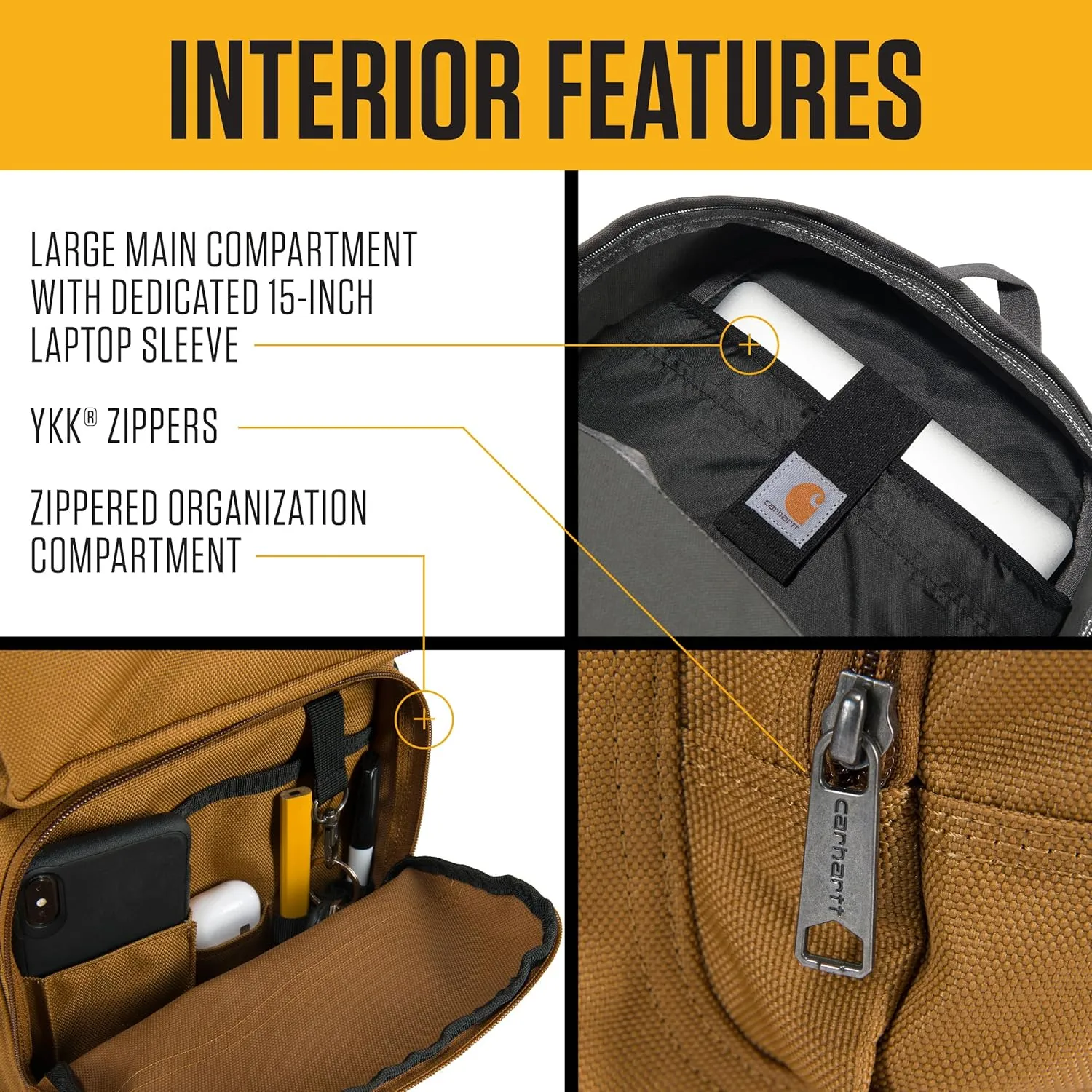 Carhartt Single-Compartment, Durable Pack with Laptop Sleeve and Duravax Abrasion Resistant Base, 27L Classic Backpack (Black), One Size