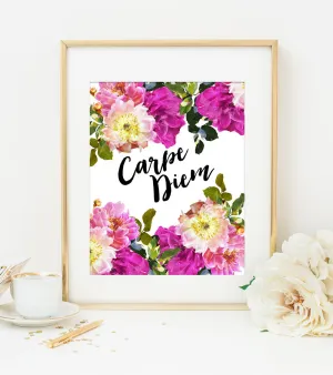 Carpe Diem Art Print in Watercolor Florals