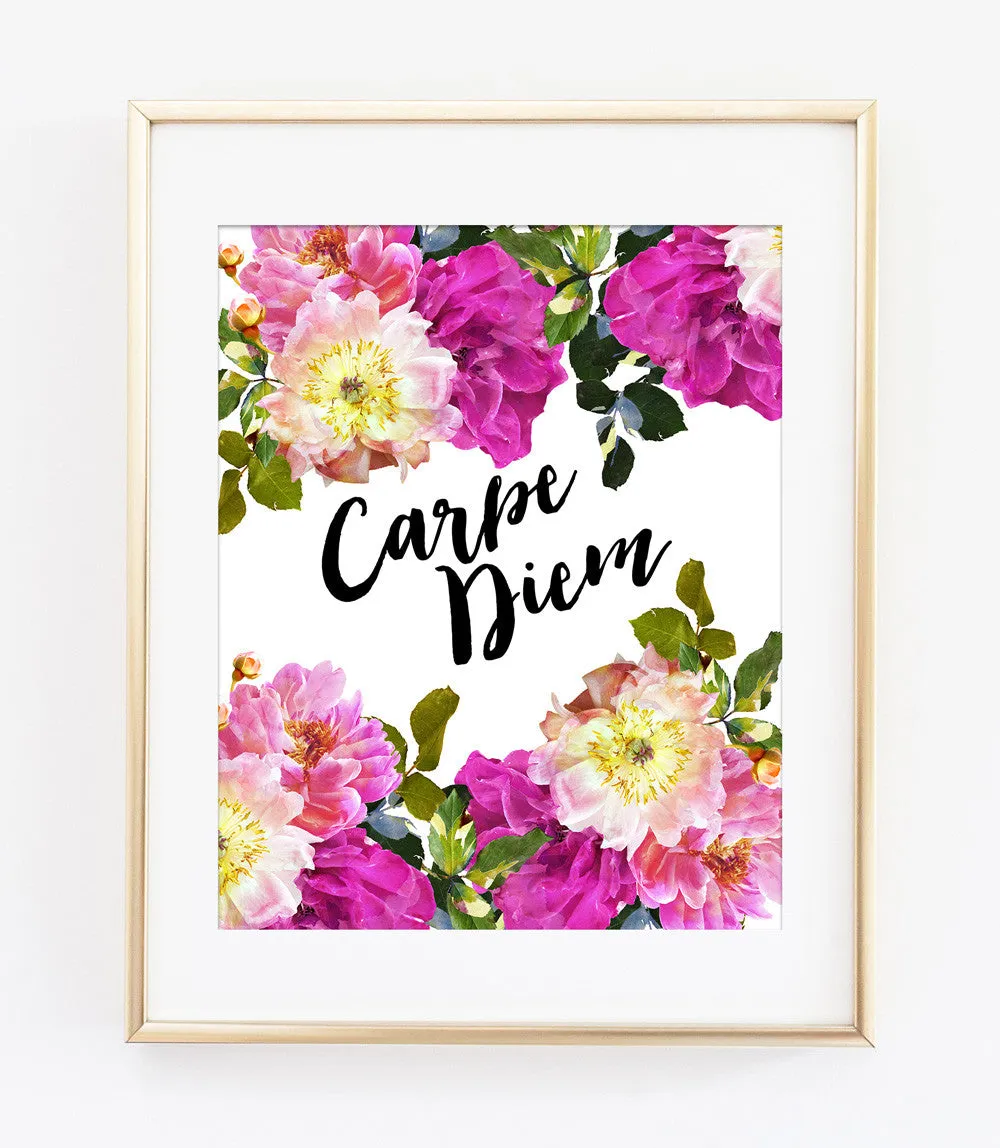 Carpe Diem Art Print in Watercolor Florals
