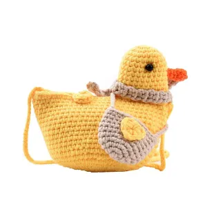 Cartoon cute duck girl crossbody bag, coin purse women crochet bag, knitted crochet handbag, crochet crossbody bag (yellow)