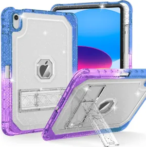 Case for iPad 11-inch (A16) 2025 / iPad 10th Gen 10.9 inch 2022, Heavy Duty Shockproof Rugged Protective with Pencil Holder, 11th / 10th Translucent Cover with Kickstand Kids, Blue to Purple