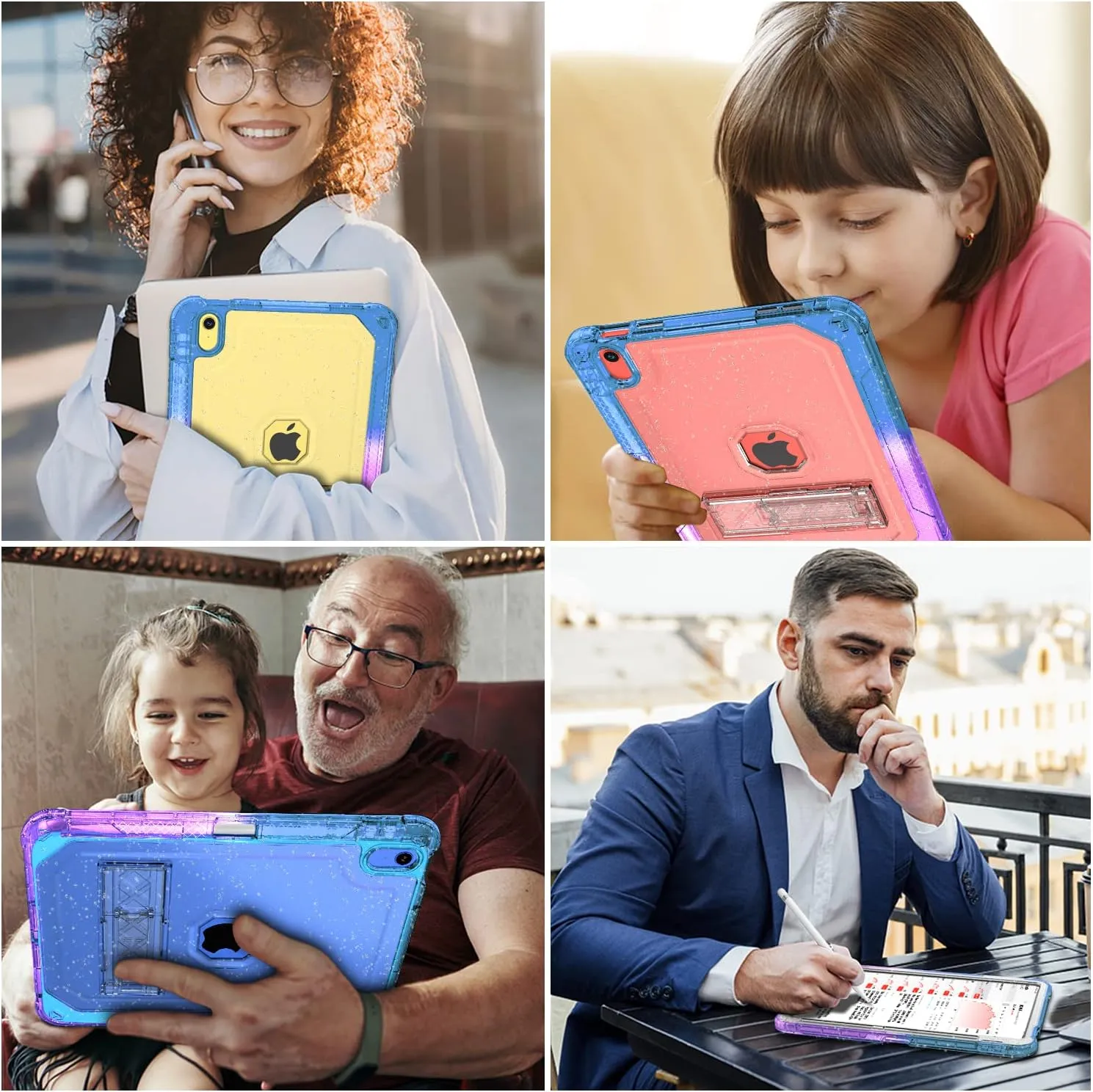 Case for iPad 11-inch (A16) 2025 / iPad 10th Gen 10.9 inch 2022, Heavy Duty Shockproof Rugged Protective with Pencil Holder, 11th / 10th Translucent Cover with Kickstand Kids, Blue to Purple